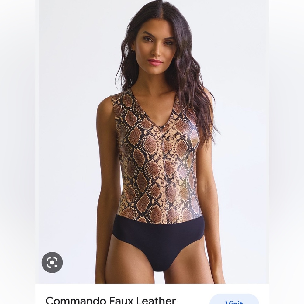 Commando faux leather animal Snake v-neck bodysuit size Small NWT